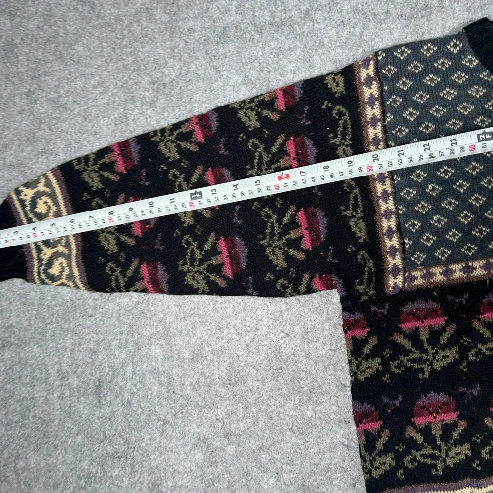 Vintage The Import Workshop Sweater Mens Small Black Floral Fair Isle Knit 90s - Picture 5 of 12